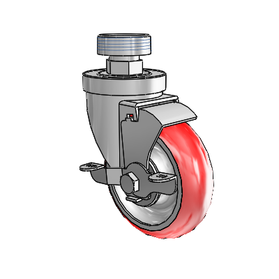 30 Series Pipe Thread Stem Zinc Swivel Caster with 4 x 1.25 Advantage Heat (Round) Wheel and VertiLoc Brake
