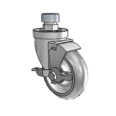 30 Series Pipe Thread Stem Zinc Swivel Caster with 4 x 1.25 PolyLock (Grey) Wheel and VertiLoc Brake