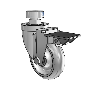 30 Series Pipe Thread Stem Zinc Swivel Caster with 4 x 1.25 PolyLock (Grey) Wheel and PosiLoc Brake