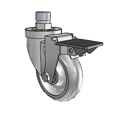 30 Series Pipe Thread Stem Zinc Swivel Caster with 4 x 1.25 Advantage TPR (Round) Wheel and PosiLoc Brake