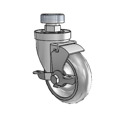 Zinkkleurige zwenkwiel met buisdraadschacht uit de 30-serie, voorzien van 4 x 1,25 Advantage TPR-wielen (rond) en een VertiLoc-rem