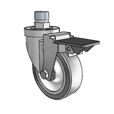 30 Series Pipe Thread Stem Zinc Swivel Caster with 4 x 1.25 Advantage TPR (Flat) Wheel and PosiLoc Brake
