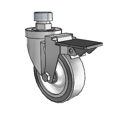 30 Series Pipe Thread Stem Zinc Swivel Caster with 4 x 1.25 Advantage TPR (Flat) Wheel and PosiLoc Brake