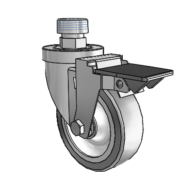 30 Series Pipe Thread Stem Zinc Swivel Caster with 4 x 1.25 Advantage TPR (Flat) Wheel and PosiLoc Brake