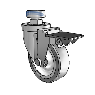 30 Series Pipe Thread Stem Zinc Swivel Caster with 4 x 1.25 Advantage TPR (Flat) Wheel and PosiLoc Brake