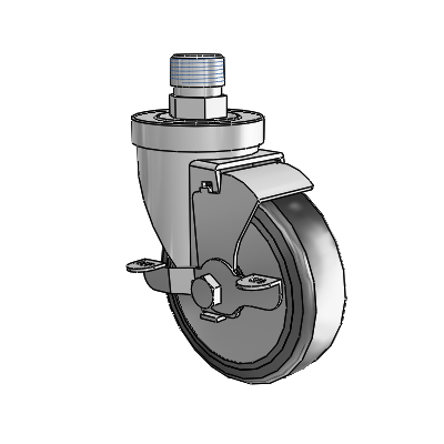 30 Series Pipe Thread Stem Zinc Swivel Caster with 4 x 1.25 Cushion Rubber (+ Side Plates) Wheel and VertiLoc Brake