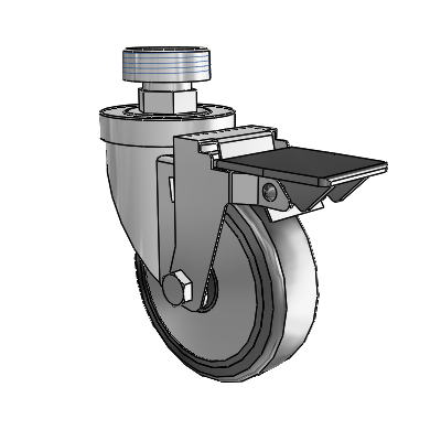30 Series Pipe Thread Stem Zinc Swivel Caster with 4 x 1.25 Cushion Rubber (+ Side Plates) Wheel and PosiLoc Brake
