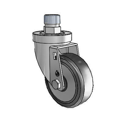 30 Series Pipe Thread Stem Zinc Swivel Caster with 4 x 1.25 Hard Rubber (+ Side Plates) Wheel