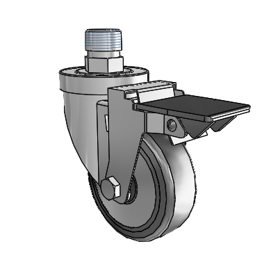 30 Series Pipe Thread Stem Zinc Swivel Caster with 4 x 1.25 Hard Rubber (+ Side Plates) Wheel and PosiLoc Brake