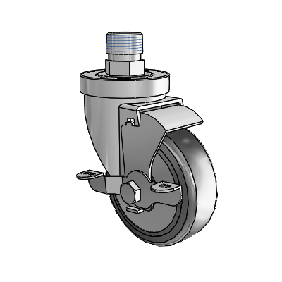 30 Series Pipe Thread Stem Zinc Swivel Caster with 4 x 1.25 Hard Rubber (+ Side Plates) Wheel and VertiLoc Brake