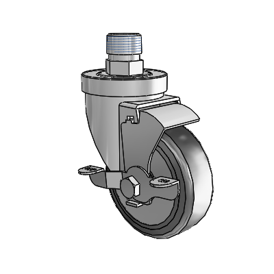 30 Series Pipe Thread Stem Zinc Swivel Caster with 4 x 1.25 Hard Rubber (+ Side Plates) Wheel and VertiLoc Brake
