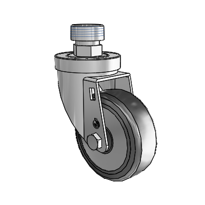 30 Series Pipe Thread Stem Zinc Swivel Caster with 4 x 1.25 Hard Rubber (+ Side Plates) Wheel