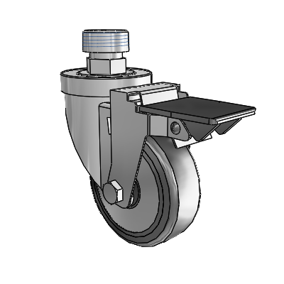 30 Series Pipe Thread Stem Zinc Swivel Caster with 4 x 1.25 Hard Rubber (+ Side Plates) Wheel and PosiLoc Brake