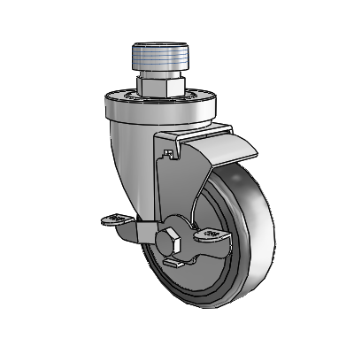 30 Series Pipe Thread Stem Zinc Swivel Caster with 4 x 1.25 Hard Rubber (+ Side Plates) Wheel and VertiLoc Brake