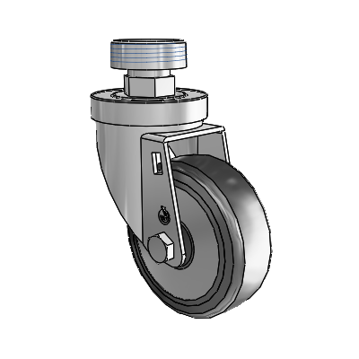 30 Series Pipe Thread Stem Zinc Swivel Caster with 4 x 1.25 Hard Rubber (+ Side Plates) Wheel