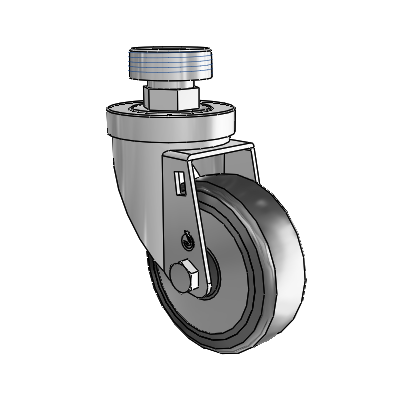 30 Series Pipe Thread Stem Zinc Swivel Caster with 4 x 1.25 Hard Rubber (+ Side Plates) Wheel