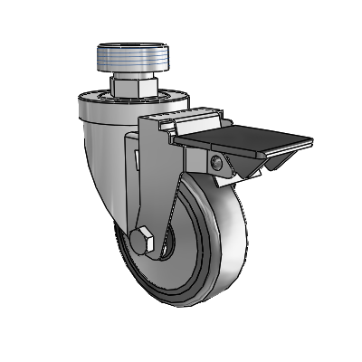 30 Series Pipe Thread Stem Zinc Swivel Caster with 4 x 1.25 Hard Rubber (+ Side Plates) Wheel and PosiLoc Brake