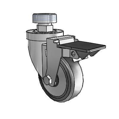 30 Series Pipe Thread Stem Zinc Swivel Caster with 4 x 1.25 Hard Rubber (+ Side Plates) Wheel and PosiLoc Brake