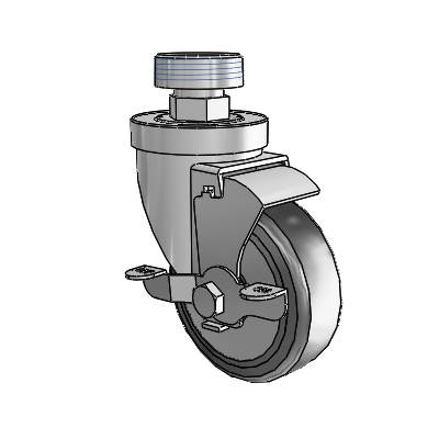 30 Series Pipe Thread Stem Zinc Swivel Caster with 4 x 1.25 Hard Rubber (+ Side Plates) Wheel and VertiLoc Brake