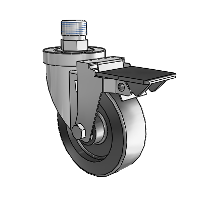 30 Series Pipe Thread Stem Zinc Swivel Caster with 4 x 1.25 Polyolefin Wheel and PosiLoc Brake