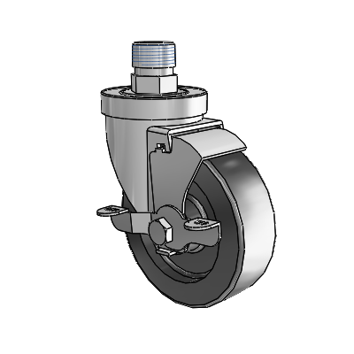 30 Series Pipe Thread Stem Zinc Swivel Caster with 4 x 1.25 Polyolefin Wheel and VertiLoc Brake