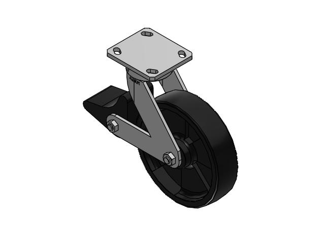 110 Series Kingpinless Top Plate Swivel Caster with 8 x 2 Black Nylon HT - Glass-Filled Nylon (High Heat) Wheel and Poly Lock Integrated Brake