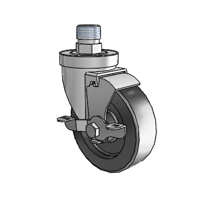 30 Series Pipe Thread Stem Zinc Swivel Caster with 4 x 1.25 Polyolefin Wheel and VertiLoc Brake
