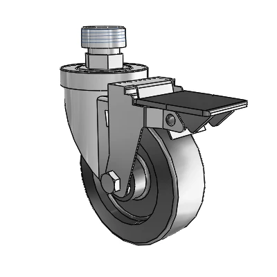 30 Series Pipe Thread Stem Zinc Swivel Caster with 4 x 1.25 Polyolefin Wheel and PosiLoc Brake