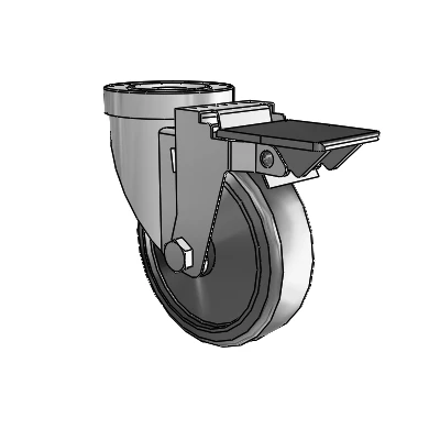 30 Series Hollow Kingpin Zinc Swivel Caster with 4 x 1.25 Cushion Rubber Wheel and PosiLoc Brake