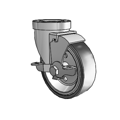 30 Series Hollow Kingpin Zinc Swivel Caster with 4 x 1.25 Welded Disc Rubber (Black) Wheel and VertiLoc Brake