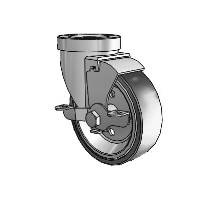 30 Series Hollow Kingpin Zinc Swivel Caster with 4 x 1.25 Welded Disc Polyurethane Wheel and VertiLoc Brake