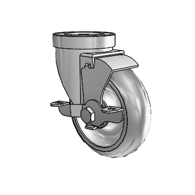 30 Series Hollow Kingpin Zinc Swivel Caster with 4 x 1.25 PolyLock (Grey) Wheel and VertiLoc Brake