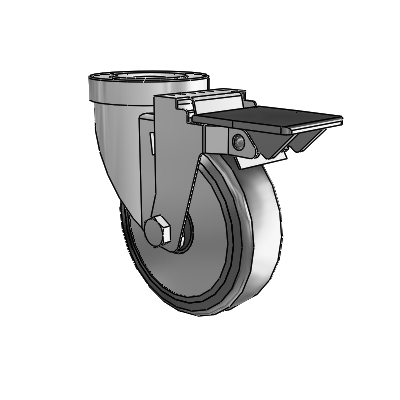 30 Series Hollow Kingpin Zinc Swivel Caster with 4 x 1.25 Cushion Rubber (+ Side Plates) Wheel and PosiLoc Brake