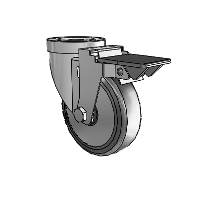 30 Series Hollow Kingpin Zinc Swivel Caster with 4 x 1.25 Cushion Rubber (+ Side Plates) Wheel and PosiLoc Brake
