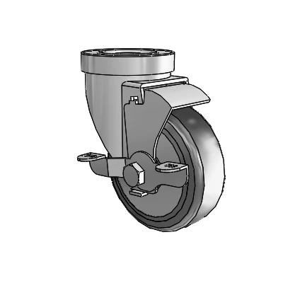 30 Series Hollow Kingpin Zinc Swivel Caster with 4 x 1.25 Hard Rubber (+ Side Plates) Wheel and VertiLoc Brake