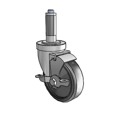 30 Series Expanding Adapter Zinc Swivel Caster with 4 x 1.25 Cushion Rubber Wheel and VertiLoc Brake