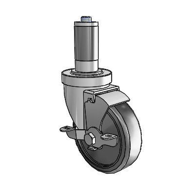 30 Series Expanding Adapter Zinc Swivel Caster with 4 x 1.25 Cushion Rubber Wheel and VertiLoc Brake