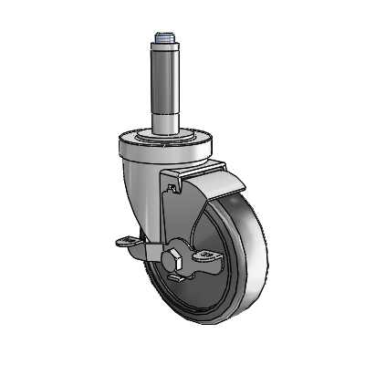 30 Series Expanding Adapter Zinc Swivel Caster with 4 x 1.25 Cushion Rubber Wheel and VertiLoc Brake