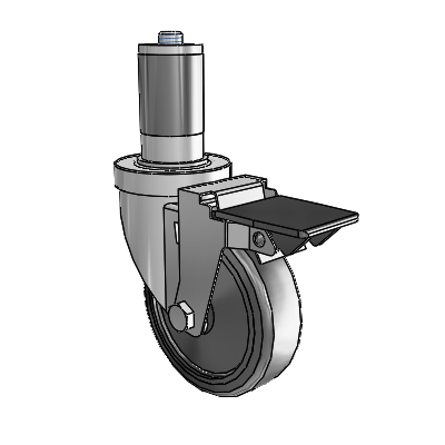 30 Series Expanding Adapter Zinc Swivel Caster with 4 x 1.25 Hard Rubber Wheel and PosiLoc Brake