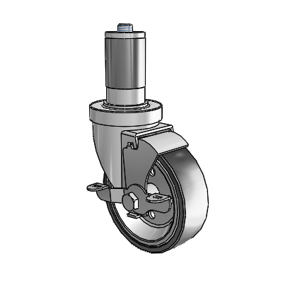 30 Series Expanding Adapter Zinc Swivel Caster with 4 x 1.25 Welded Disc Polyurethane Wheel and VertiLoc Brake