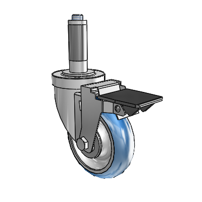 30 Series Expanding Adapter Zinc Swivel Caster with 4 x 1.25 PolyLoc (Blue) Wheel and PosiLoc Brake