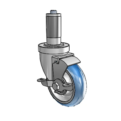 30 Series Expanding Adapter Zinc Swivel Caster with 4 x 1.25 PolyLoc (Blue) Wheel and VertiLoc Brake