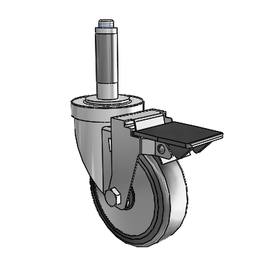 30 Series Expanding Adapter Zinc Swivel Caster with 4 x 1.25 Cushion Rubber (+ Side Plates) Wheel and PosiLoc Brake