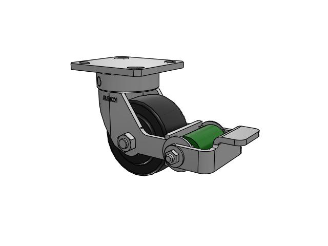 110 Series Kingpinless Top Plate Swivel Caster with 4 x 2 Black Polymer NX - Trionix High Impact Polymer Wheel and Poly Cam Brake