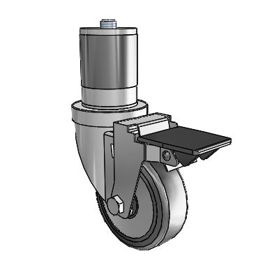 30 Series Expanding Adapter Zinc Swivel Caster with 4 x 1.25 Hard Rubber (+ Side Plates) Wheel and PosiLoc Brake