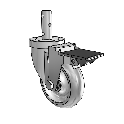 S30 Series Round Stem Stainless Steel Swivel Caster with 4 x 1.25 PolyLock (Grey) Wheel and PosiLoc Brake
