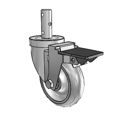 S30 Series Round Stem Stainless Steel Swivel Caster with 4 x 1.25 PolyLock (Grey) Wheel and PosiLoc Brake