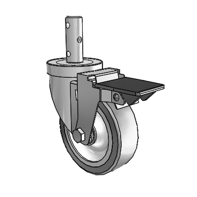 S30 Series Round Stem Stainless Steel Swivel Caster with 4 x 1.25 Advantage TPR (Flat) Wheel and PosiLoc Brake