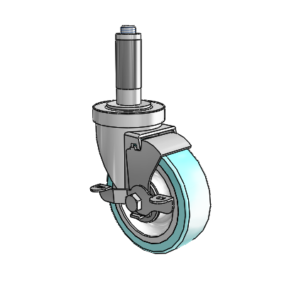 S30 Series Expanding Adapter Stainless Steel Swivel Caster with 4 x 1.25 Advantage Health Wheel and VertiLoc Brake