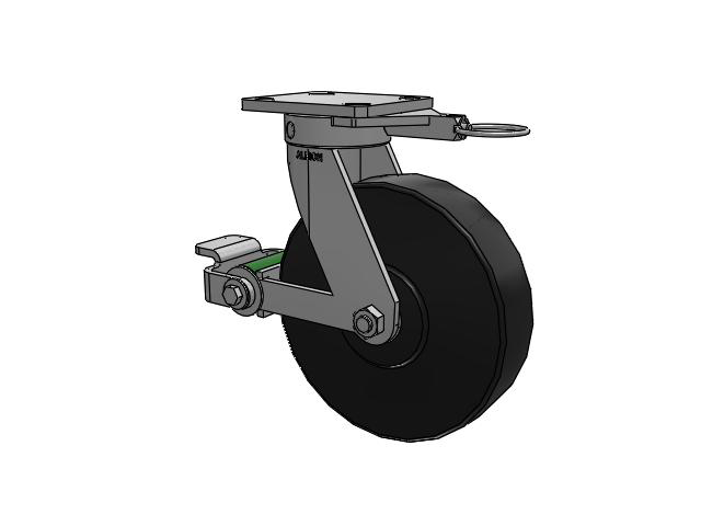 110 Series Kingpinless Top Plate Swivel Caster with 8 x 2 Black Polymer NX - Trionix High Impact Polymer Wheel and Poly Cam Brake